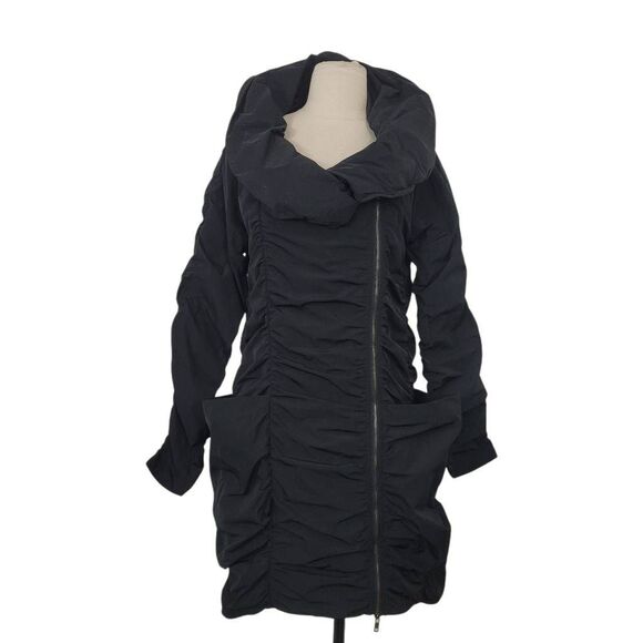 Sun Kim Sydney Parachute Jacket Womens Small Black Ruched Full Zip Lagenlook - Picture 1 of 12
